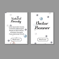 Set of web banner templates. Headlines and text area on white background with dropping pearls.