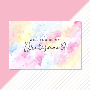 bridesmaid card with pastel watercolor texture background
