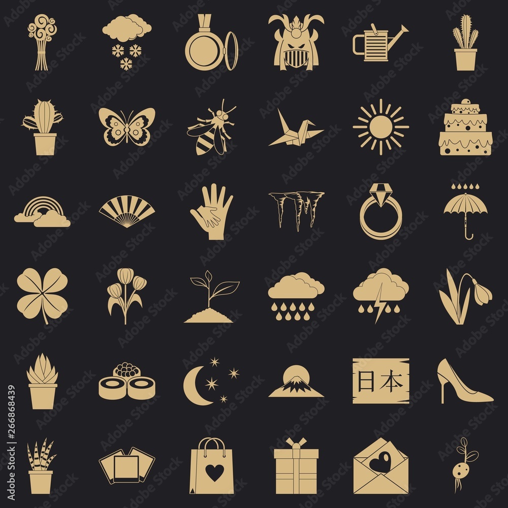 Poster snow icons set. simple style of 36 snow vector icons for web for any design
