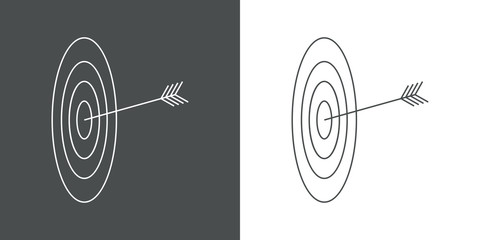 Icono plano lineal flecha en diana en gris y blanco © teracreonte