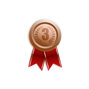 Award badge for third place with red ribbon