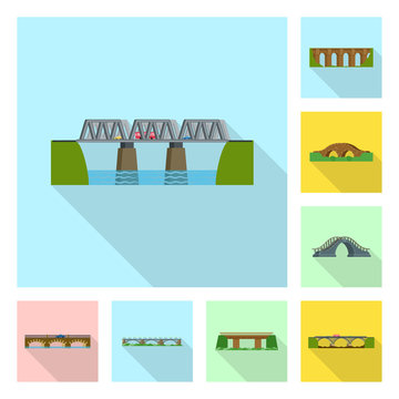 Vector illustration of bridgework and bridge icon. Set of bridgework and landmark vector icon for stock.
