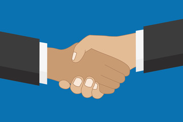 partnership concept two people shake hands on blue background vector illustration EPS10