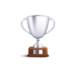 Silver winner award second place cup or champion prize 3d vector isolated on white.