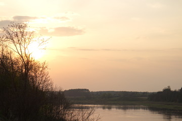 Fototapeta na wymiar Spring sunny evening in the country