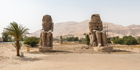 The Colossi of Memnon at the Thebes Necropolis on the west bank of the Nile, Luxor, Egypt