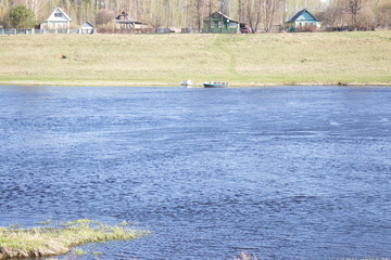 landscape, spring river in the morning
