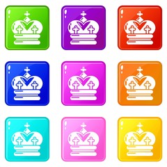 Crown icons set 9 color collection isolated on white for any design