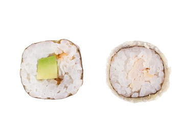 Classic sushi at white background. Japanese seafood sushi , roll a white background. Close-up.