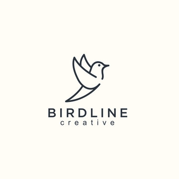 bird logo designs vintage retro line outline monoline art icon  vector illustration