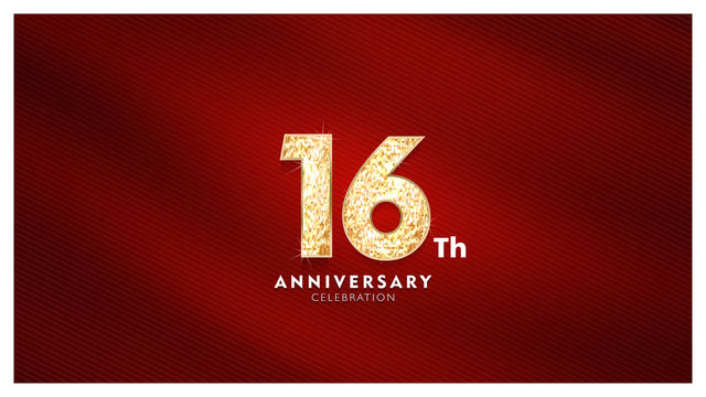 16th Anniversary celebration - Golden numbers with red fabric background