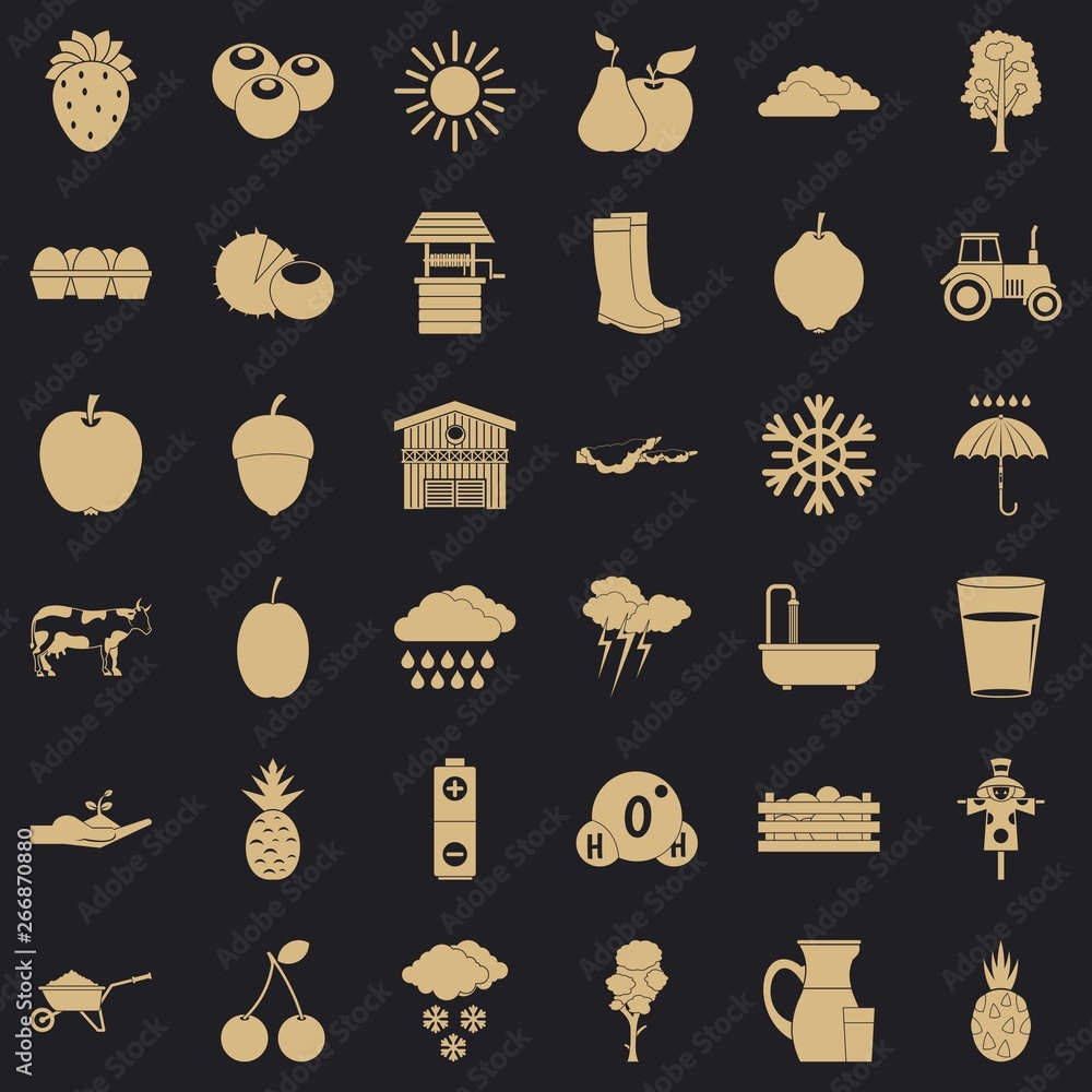 Poster autumn icons set. simple style of 36 autumn vector icons for web for any design
