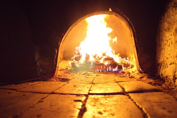 Hot yellow fire in the stove