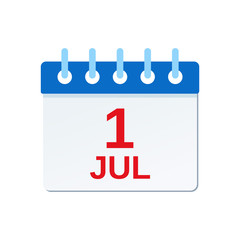 July 1 calendar icon. Canada Day reminder calendar. Vector. Planner holiday date isolated on white background. Color illustration in flat design.