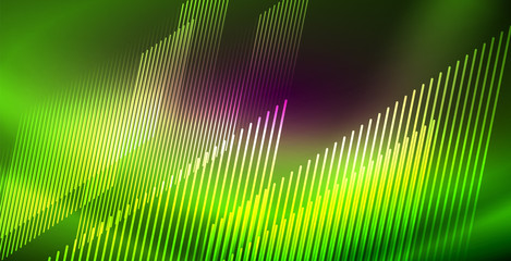 Neon glowing lines, magic energy space light concept, abstract background wallpaper design