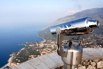 panoramic telescope overlooking the panorama of the maratea bay in tyrrhenian sea italy