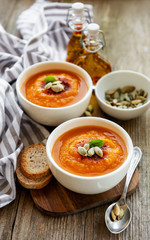 Bowls of pumpkin soup