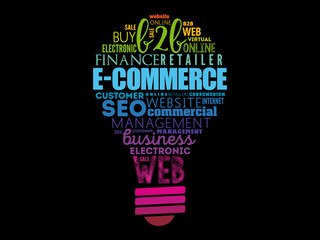 E-COMMERCE light bulb word cloud, business concept background