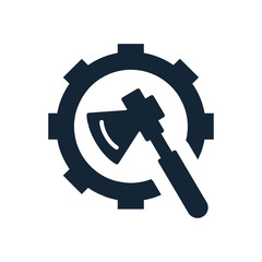 ax with gear, ax with with hand , work tool icon 
