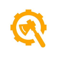 ax with gear, ax with with hand , work tool icon 