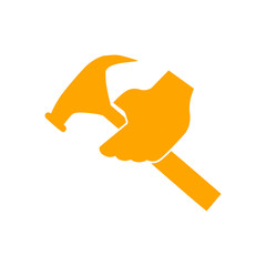 hammer with hand , hammer with gear , service tool , work tool icon 