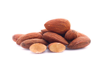 group of almonds isolated on white
