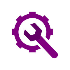 wrench with gear, wrench with hand , service tool , work  tool icon 