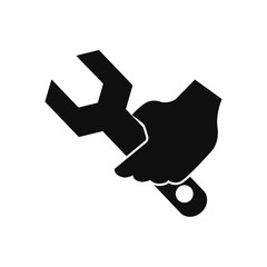 wrench with gear, wrench with hand , service tool , work  tool icon 