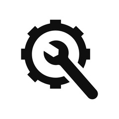 wrench with gear, wrench with hand , service tool , work  tool icon 