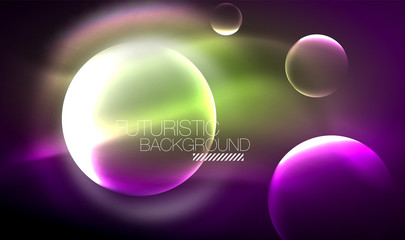 Blurred neon glowing round shapes, abstract circles and lights