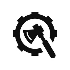ax with gear, ax with with hand , work tool icon 