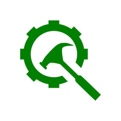 hammer with hand , hammer with gear green color icon