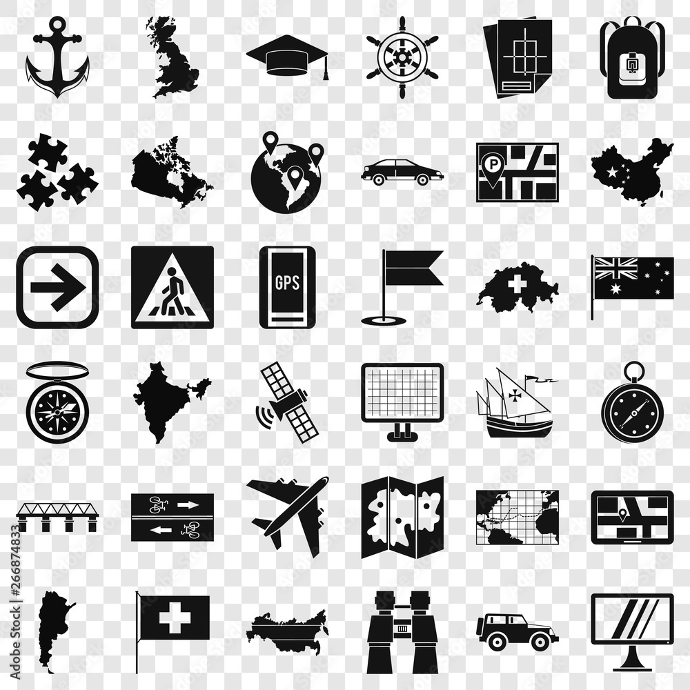 Poster navigation icons set. simple style of 36 navigation vector icons for web for any design