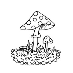 Mushroom in the stones. Coloring book vector illustration