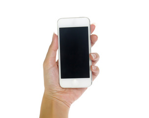 Hand with mobile smart phone Isolated on white background