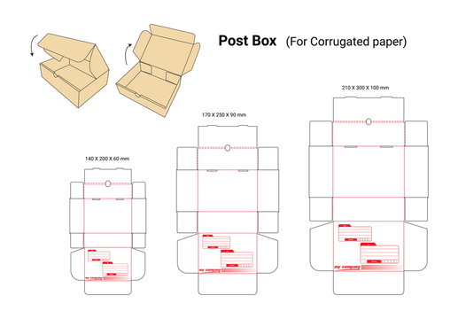 corrugated post box die cut & mock up box