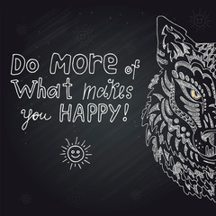 Wild beautiful wolf head hand draw on a chalk board background. Fashion in a vector illustration
