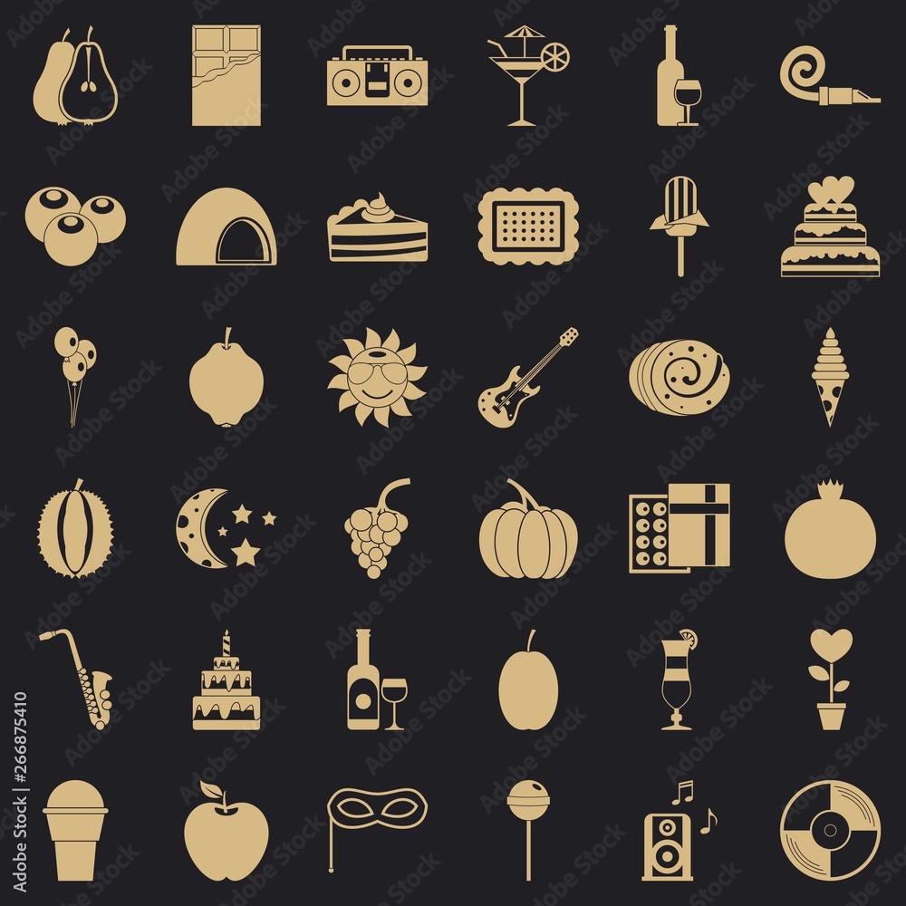 Aufkleber disco icons set. simple style of 36 disco vector icons for web for any design
