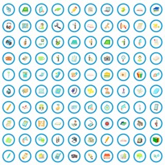 100 work space icons set in cartoon style for any design vector illustration