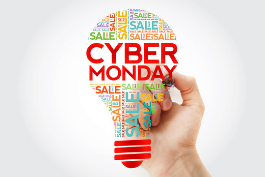 Cyber Monday bulb word cloud with marker, business concept background
