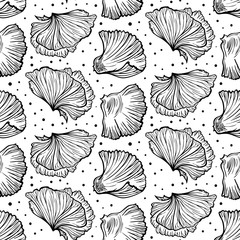 Poppy petals. Black and white vector seamless pattern