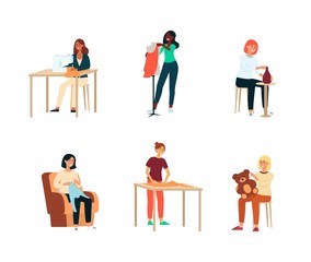 Set of female artisan hobbies or occupations cartoon style
