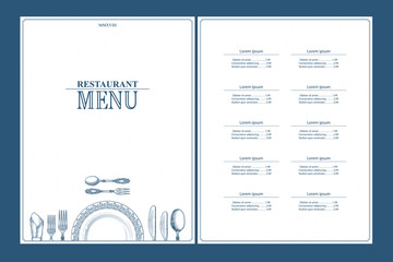 Restaurant menu brochure design. Template for your design works. Vector illustration.