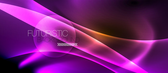 Neon color wave lines abstract background, magic techno futuristic light