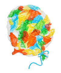 balloon glued from crumpled pieces of paper
