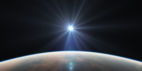 Obraz premium sunrise from planet orbit landscape