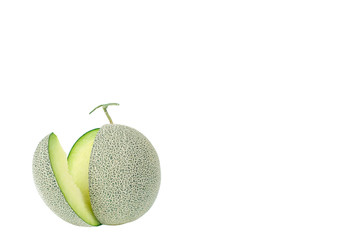 copy space green melon isolated on white
