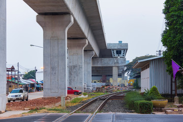 railway nearly sky train pole in city