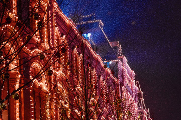 Festive Christmas illumination and decorations on streets. The 19th of december 2018