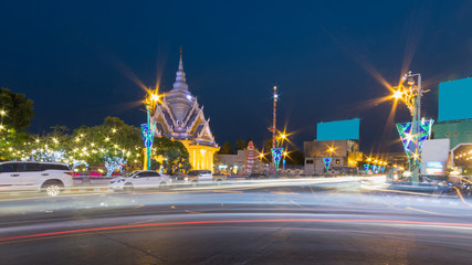 motion lighting art or road at city pillar shrine,khonkaen province in thailand, long exposure shot style
